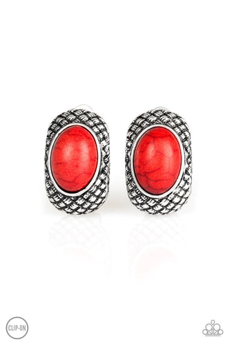 Paparazzi Bedrock Bombshell - Red Clip-On Earrings - Bauble and Bling Boutique 