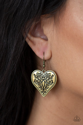 Paparazzi Western Heart - Brass Earring - Bauble and Bling Boutique 