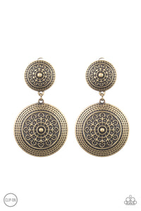 Paparazzi Magnificent Medallions - Brass Clip On Earring - Bauble and Bling Boutique 