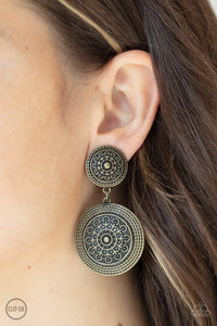 Paparazzi Magnificent Medallions - Brass Clip On Earring - Bauble and Bling Boutique 