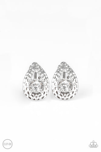 Paparazzi Elite Edge - White Clip On Earrings - Bauble and Bling Boutique 