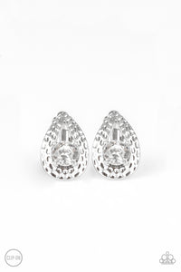 Paparazzi Elite Edge - White Clip On Earrings - Bauble and Bling Boutique 