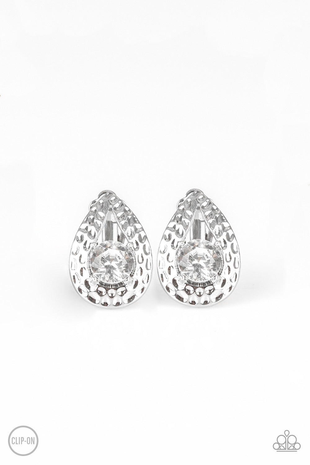 Paparazzi Elite Edge - White Clip On Earrings - Bauble and Bling Boutique 