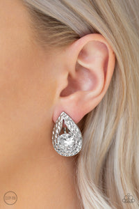 Paparazzi Elite Edge - White Clip On Earrings - Bauble and Bling Boutique 