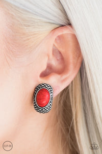 Paparazzi Bedrock Bombshell - Red Clip-On Earrings - Bauble and Bling Boutique 